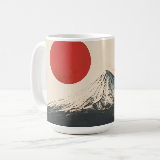 Mount Damavand Minimalistisk väggkonst – Röd sol A Kaffemugg (Framsida vänster)