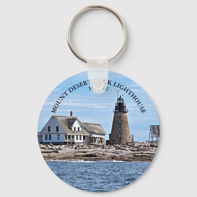 Mount Desert Sten fyr, Maine Round Keychain Nyckelring (Framsida)
