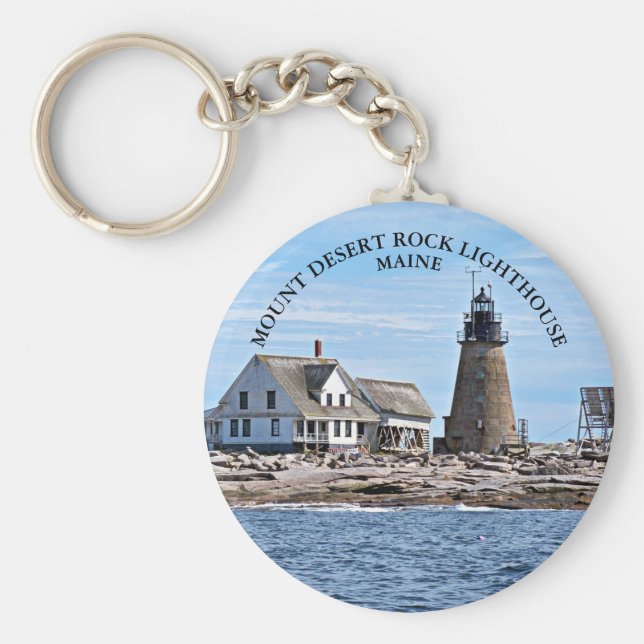 Mount Desert Sten fyr, Maine Round Keychain Nyckelring (Framsidan)