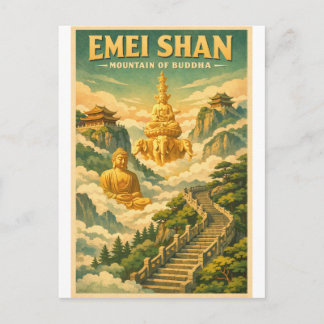 Mount Emei (Emei Shan), China, in a classic retro Vykort