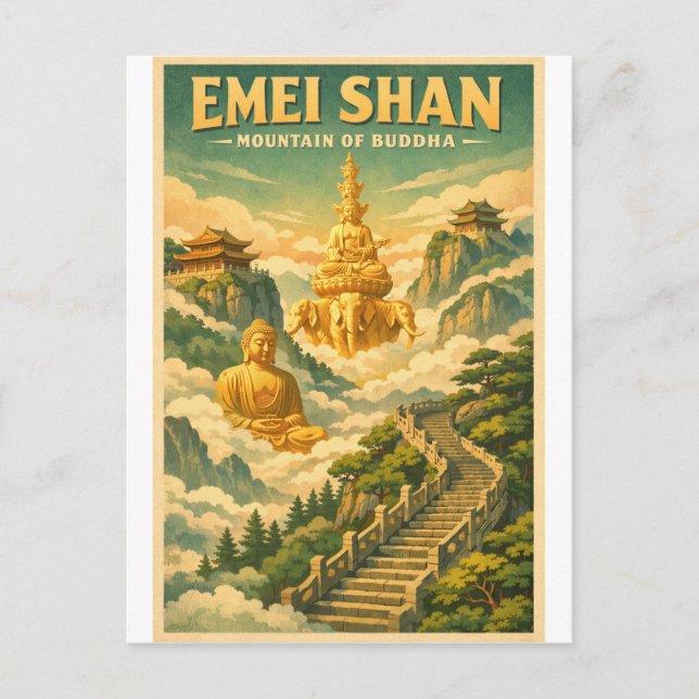 Mount Emei (Emei Shan), China, in a classic retro Vykort (Framsida)