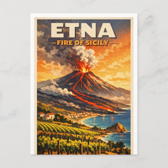 Mount Etna, Italien, i klassisk retro-stil Vykort (Framsida)