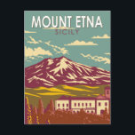 Mount Etna Sicilien Resa Konst Vintage Vykort<br><div class="desc">Mount Etna i en vektor konststil. Mount Etna ligger på Siciliens östkust mellan städerna Messina och Catania Italien</div>