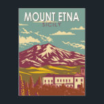 Mount Etna Sicilien Resa Konst Vintage Vykort<br><div class="desc">Mount Etna i en vektor konststil. Mount Etna ligger på Siciliens östkust mellan städerna Messina och Catania Italien</div>