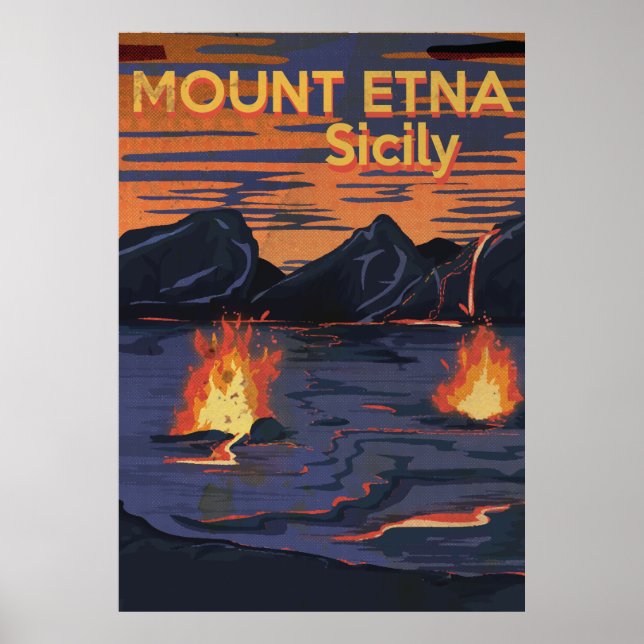 Mount Etna, Sicilien vintage resaaffisch Poster (Framsidan)