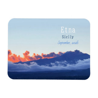 Mount Etna Vulkan Rökande Kväll Magnet