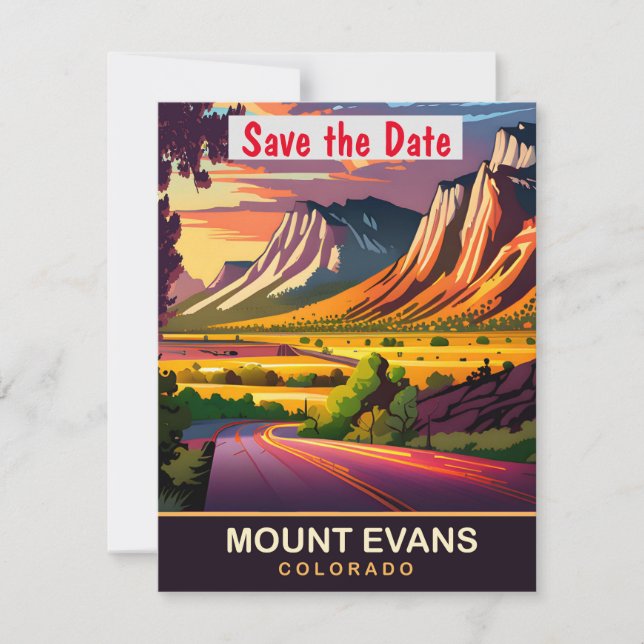 Mount Evans Colorado Canyon Bröllopsinbjudan Spara Datumet (Framsida)