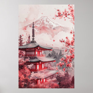 Mount Fuji and Pagoda – Classic Japanese Landscape Poster