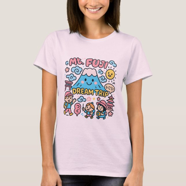 Mount Fuji Dream Trip – Playful Japan Food Doodle T Shirt (Framsida)