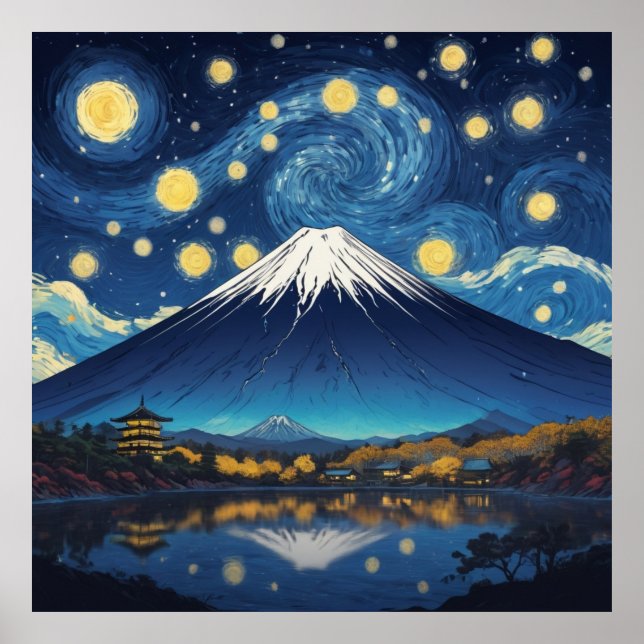 Mount Fuji en stjärnklar natt Poster (Framsidan)