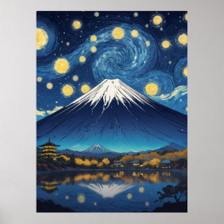 Mount Fuji en stjärnklar natt Poster
