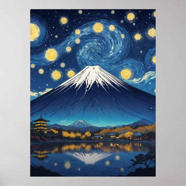 Mount Fuji en stjärnklar natt Poster (Framsidan)