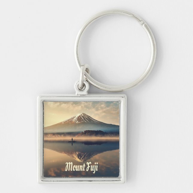 Mount Fuji Fyrkantig Silverfärgad Nyckelring (Framsidan)