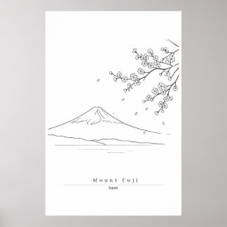 Mount Fuji Japan Minimalist Linje Konst Resa Poste Poster