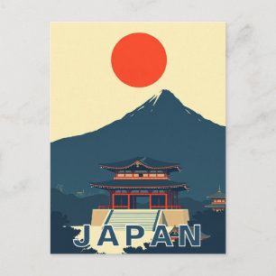 Mount Fuji Japan Pagod Minimalist Retro Vykort