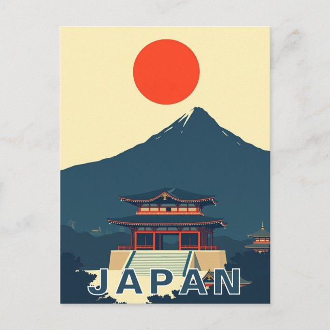 Mount Fuji Japan Pagoda Minimalist Retro Vykort (Framsida)