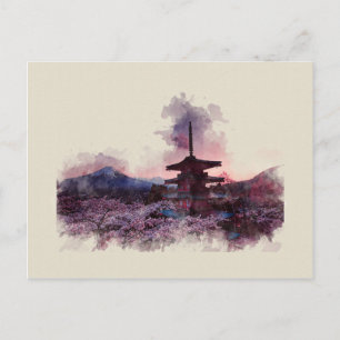 Mount Fuji, Japan, Watercolor Vykort
