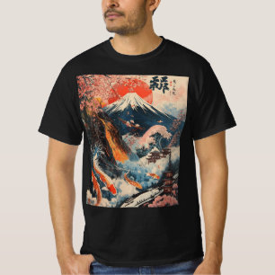 Mount Fuji Körsbärsblom Koi Fisk Japansk Konst T Shirt
