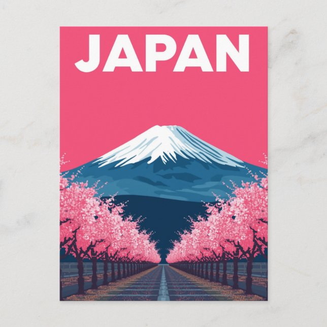 Mount Fuji Körsbärsblomma Retro Vykort (Framsida)