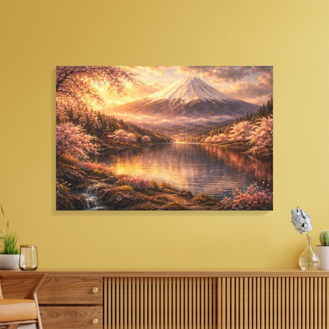Mount Fuji & körsbärsblommor Oljemålning Canvastryck (Insitu (Vardagsrum))