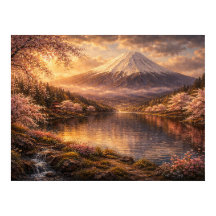 Mount Fuji & körsbärsblommor Oljemålning