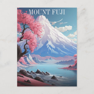 Mount Fuji Körsbärsblommor Retro Resa Vykort