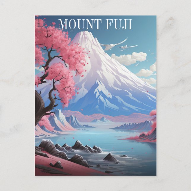 Mount Fuji Körsbärsblommor  Retro Resa Vykort (Framsida)