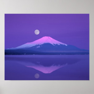 Mount Fuji nedanför måne Poster