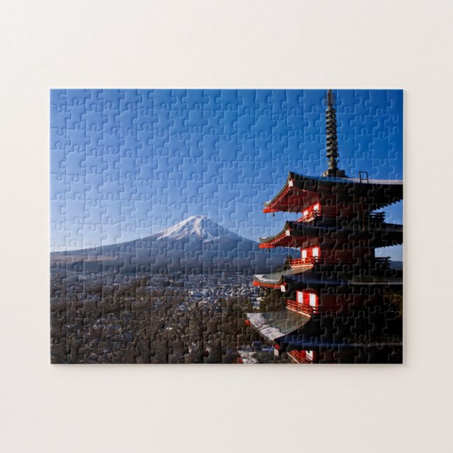 Mount Fuji och röd pagoda Pussel (Horisontell)