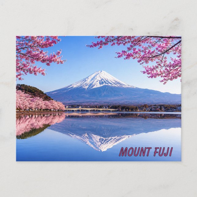 Mount Fuji omgiven av blommande körsbärsblommor Vykort (Framsida)