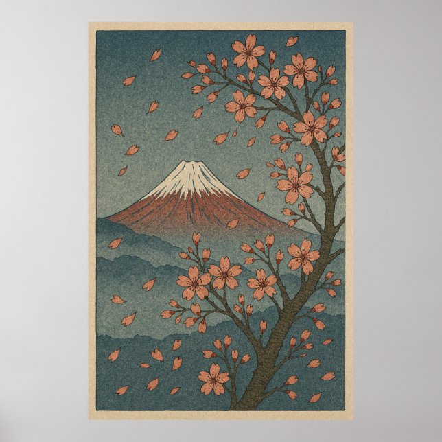 Mount Fuji på våren: Körsbärsblommens stillhet Poster (Framsidan)