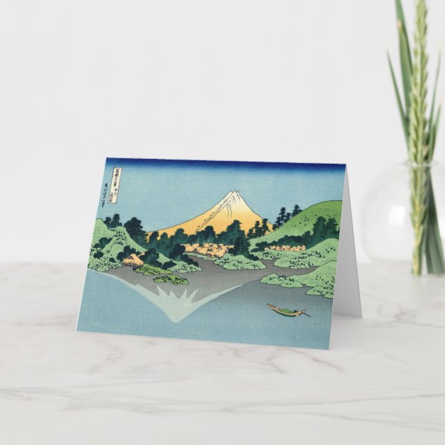 Mount Fuji reflekterar i sjön Kawaguchi, Hokusai Kort (Framsida)