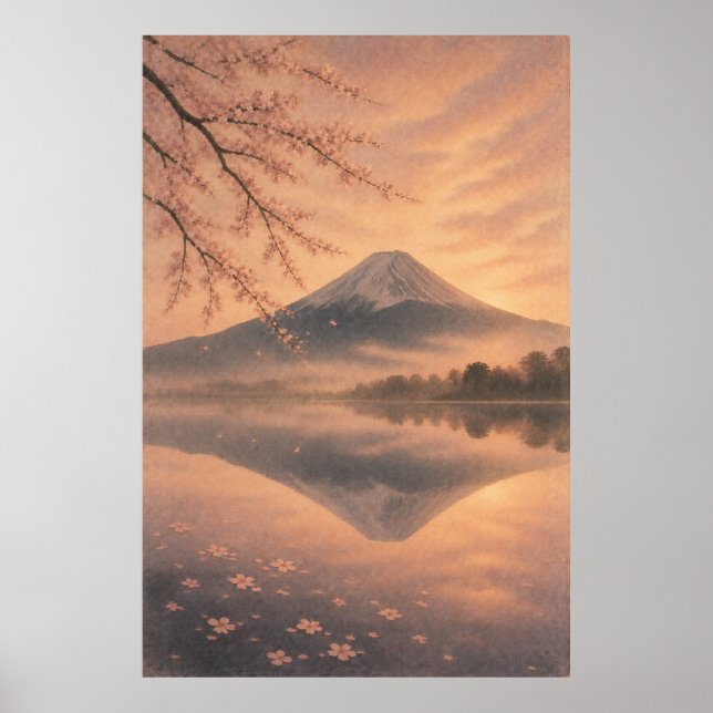 Mount Fuji-reflektion Japandi-väggkonstaffisch Poster (Framsidan)