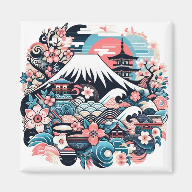 Mount Fuji & Sakura - Traditional Japanese Magnet (Framsidan)