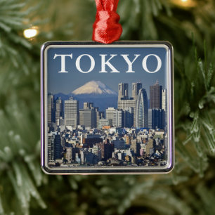 Mount Fuji Shinjuku stadsbild Tokyo Japan Julgransprydnad Metall