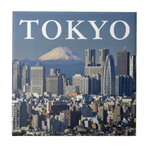 Mount Fuji Shinjuku stadsbild Tokyo Japan Kakelplatta