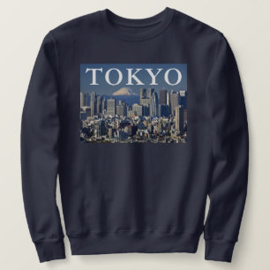 Mount Fuji Shinjuku stadsbild Tokyo Japan Lång Ärmad Tröja