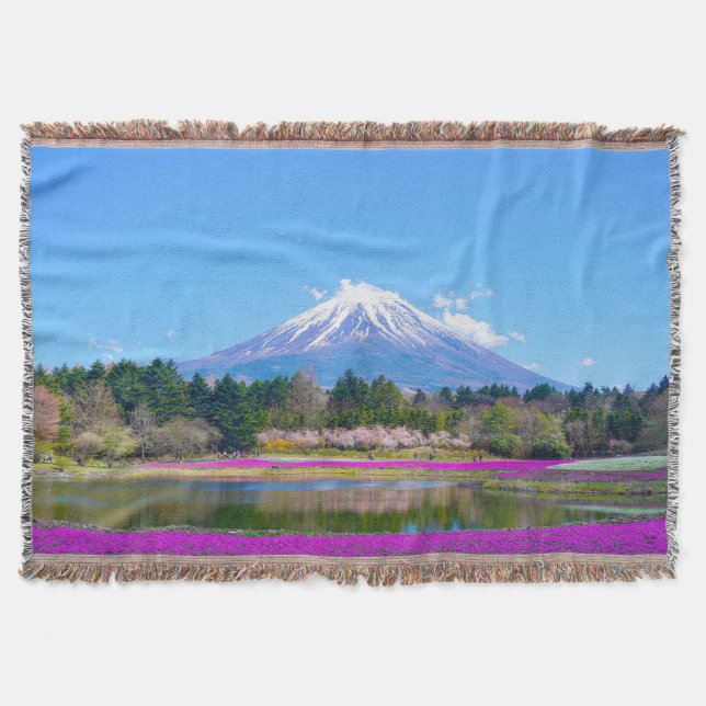 Mount Fuji Träd och blommor Filt (Framsidan)