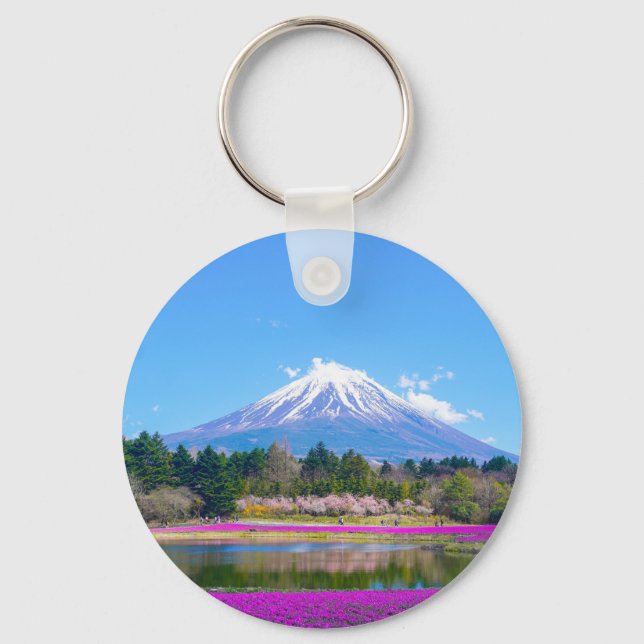 Mount Fuji Träd och blommor Nyckelring (Framsida)