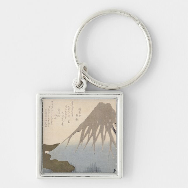 Mount Fuji under snön Fyrkantig Silverfärgad Nyckelring (Framsidan)