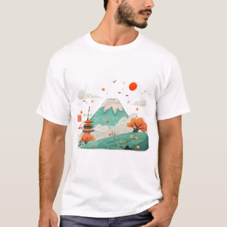 Mount Fuji & Uppgående sol-grafik T Shirt