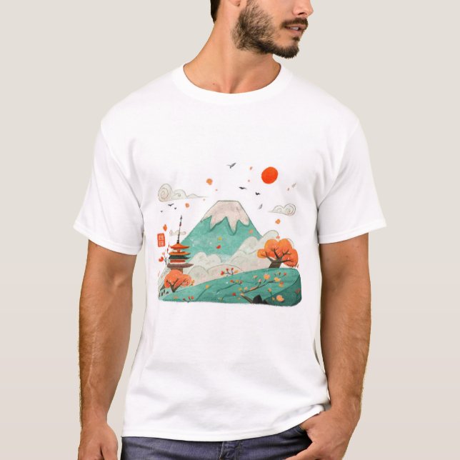 Mount Fuji & Uppgående sol-grafik T Shirt (Framsida)