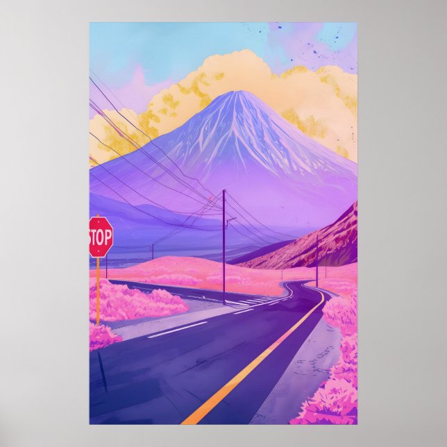 Mount Fuji Vaporwave Väggkonst Synthwave Japan (Framsidan)