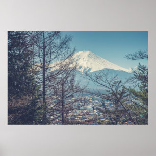 Mount Fuji-vy från Red pagoda i japan (Vintage) Poster
