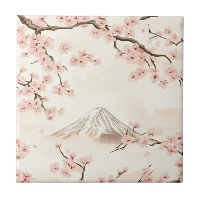 Mount Fuji with Cherry Blossoms – Japanese (3) Kakelplatta (Framsidan)