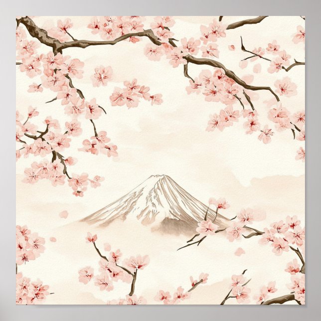 Mount Fuji with Cherry Blossoms – Japanese (3) Poster (Framsidan)