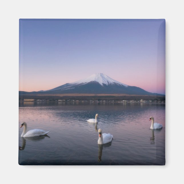 Mount Fuji | Yamanaka Sjö med Svanar Magnet (Framsidan)