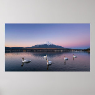 Mount Fuji Yamanaka sjö med svanar Poster