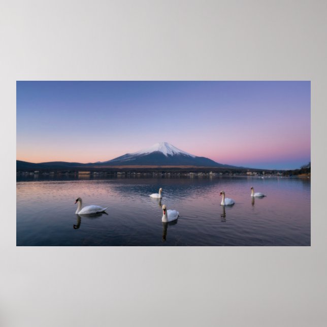 Mount Fuji | Yamanaka Sjö med Svanar Poster (Framsidan)