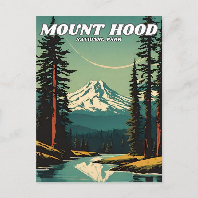 Mount Hood National Park illustration retro Klassi Vykort (Framsida)